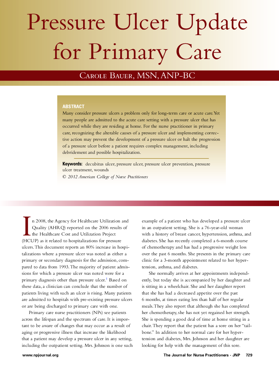 Pressure Ulcer Update for Primary Care 