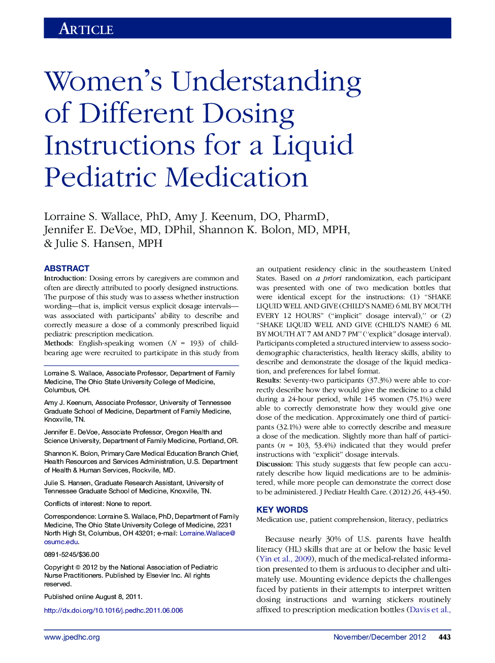 Women’s Understanding of Different Dosing Instructions for a Liquid Pediatric Medication 