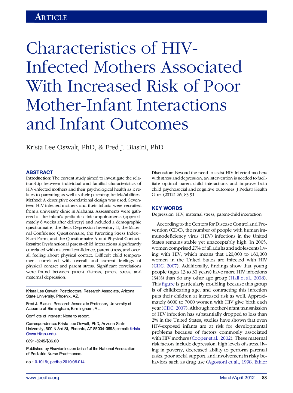 Characteristics of HIV-Infected Mothers Associated With Increased Risk of Poor Mother-Infant Interactions and Infant Outcomes 