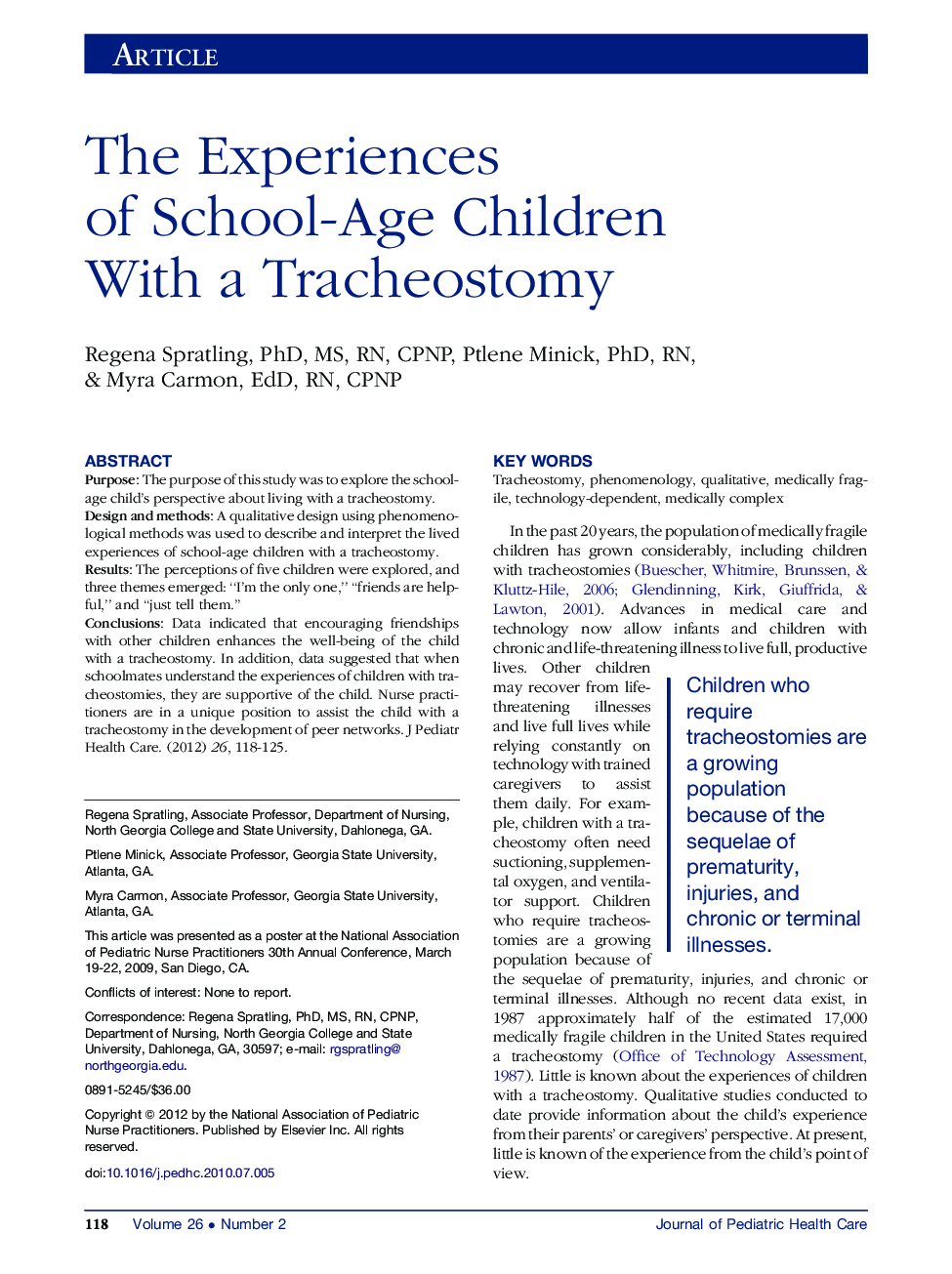 The Experiences of School-Age Children With a Tracheostomy 