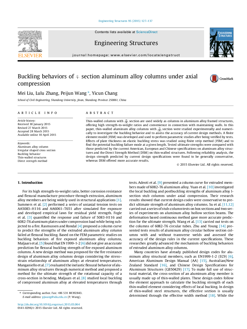 Buckling behaviors of  section aluminum alloy columns under axial compression