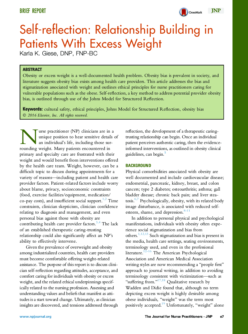 Self-reflection: Relationship Building in Patients With Excess Weight 