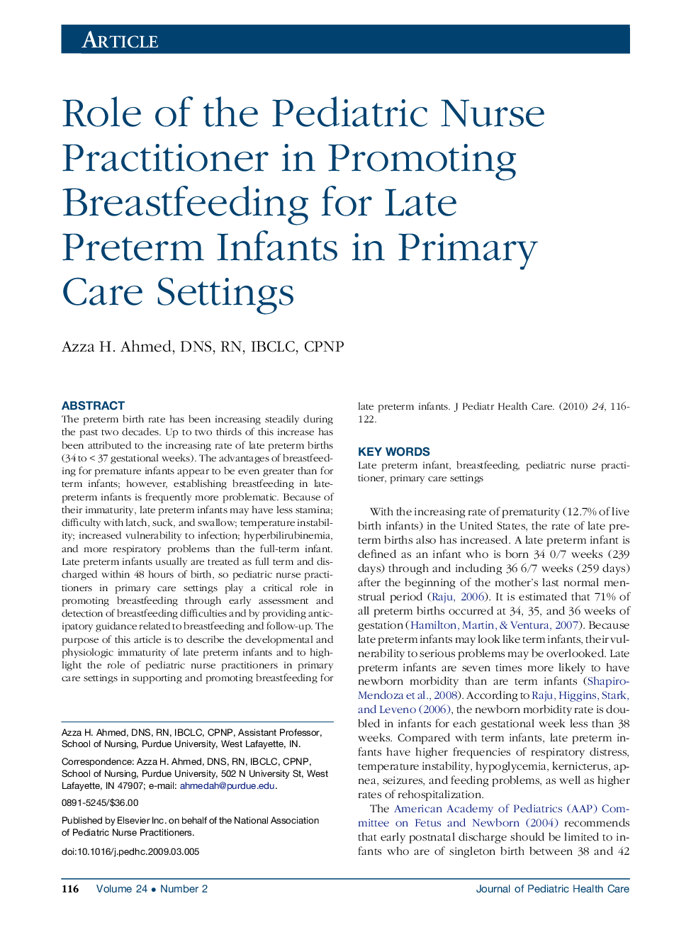 Role of the Pediatric Nurse Practitioner in Promoting Breastfeeding for Late Preterm Infants in Primary Care Settings