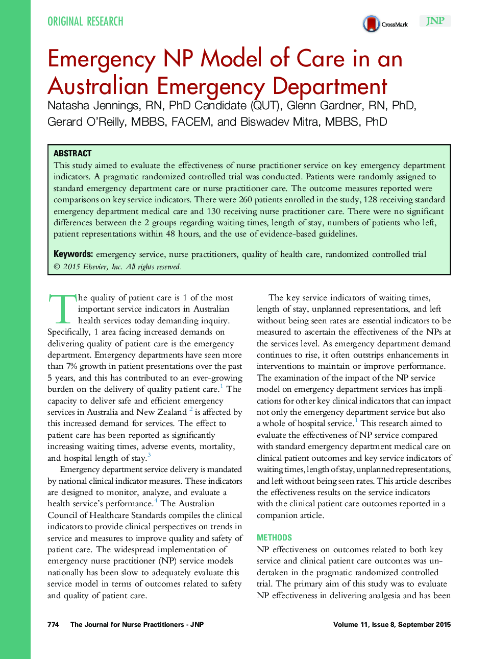 مدل NP اورژانسی مراقبت در بخش اورژانس استرالیا