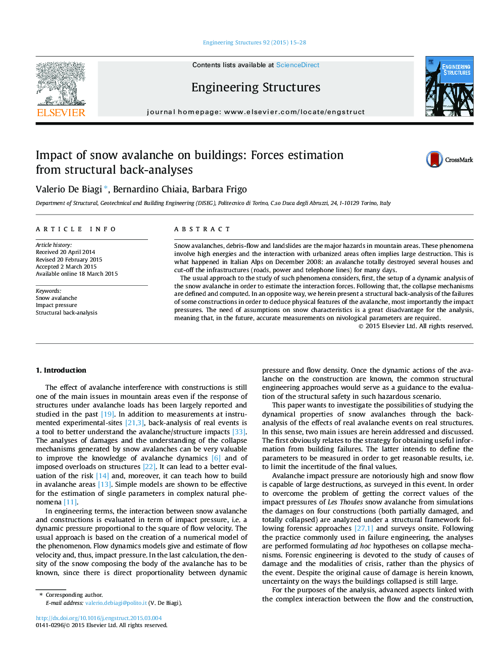 Impact of snow avalanche on buildings: Forces estimation from structural back-analyses