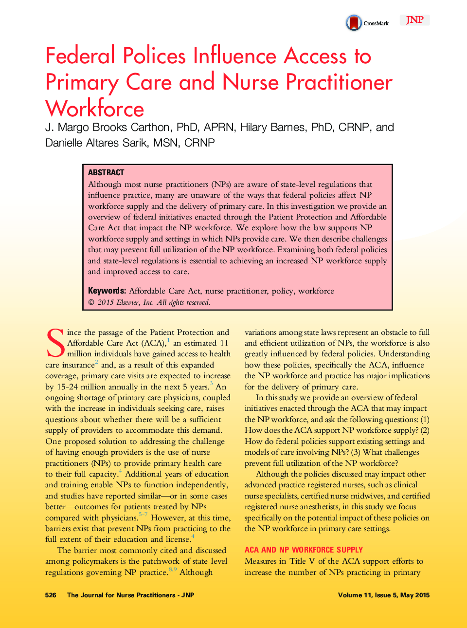 Federal Polices Influence Access to Primary Care and Nurse Practitioner Workforce 