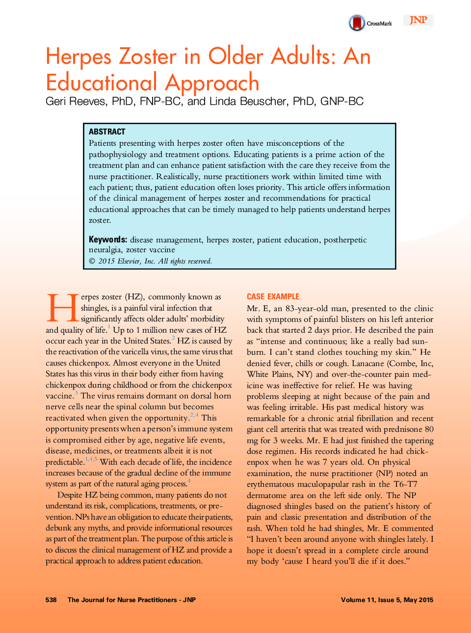 Herpes Zoster in Older Adults: An Educational Approach 