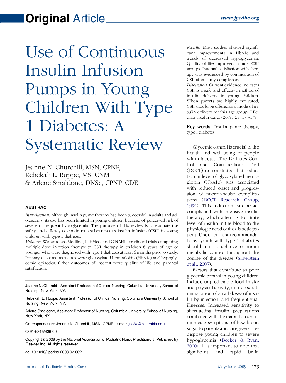 Use of Continuous Insulin Infusion Pumps in Young Children With Type 1 Diabetes: A Systematic Review