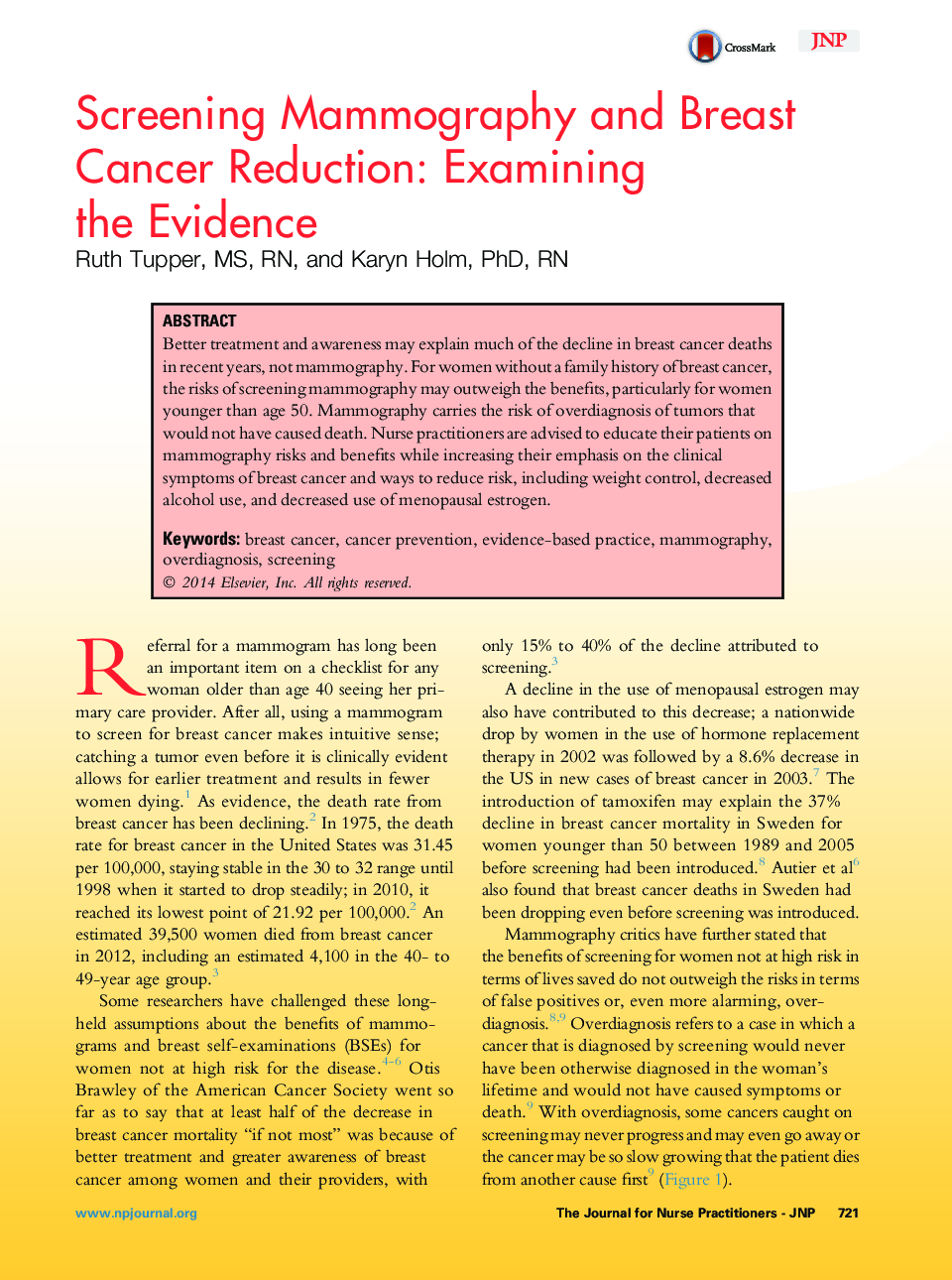 Screening Mammography and Breast Cancer Reduction: Examining the Evidence 