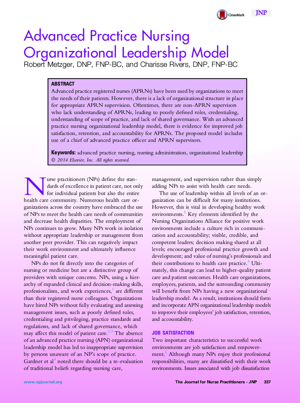 مدل رهبری سازمانی پرستاری پیشرفته 