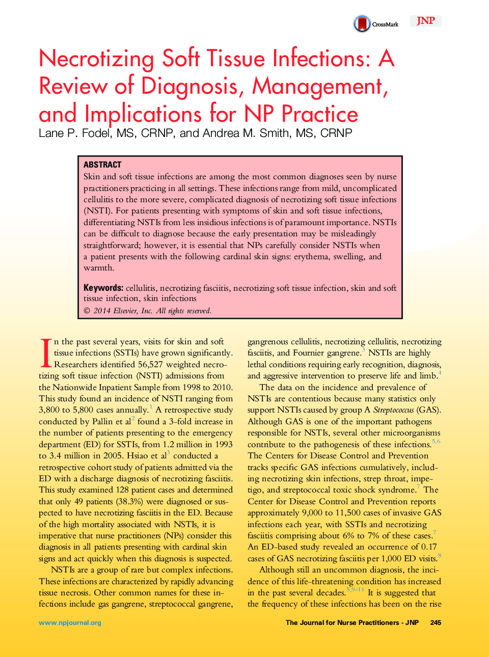 Necrotizing Soft Tissue Infections: A Review of Diagnosis, Management, and Implications for NP Practice 