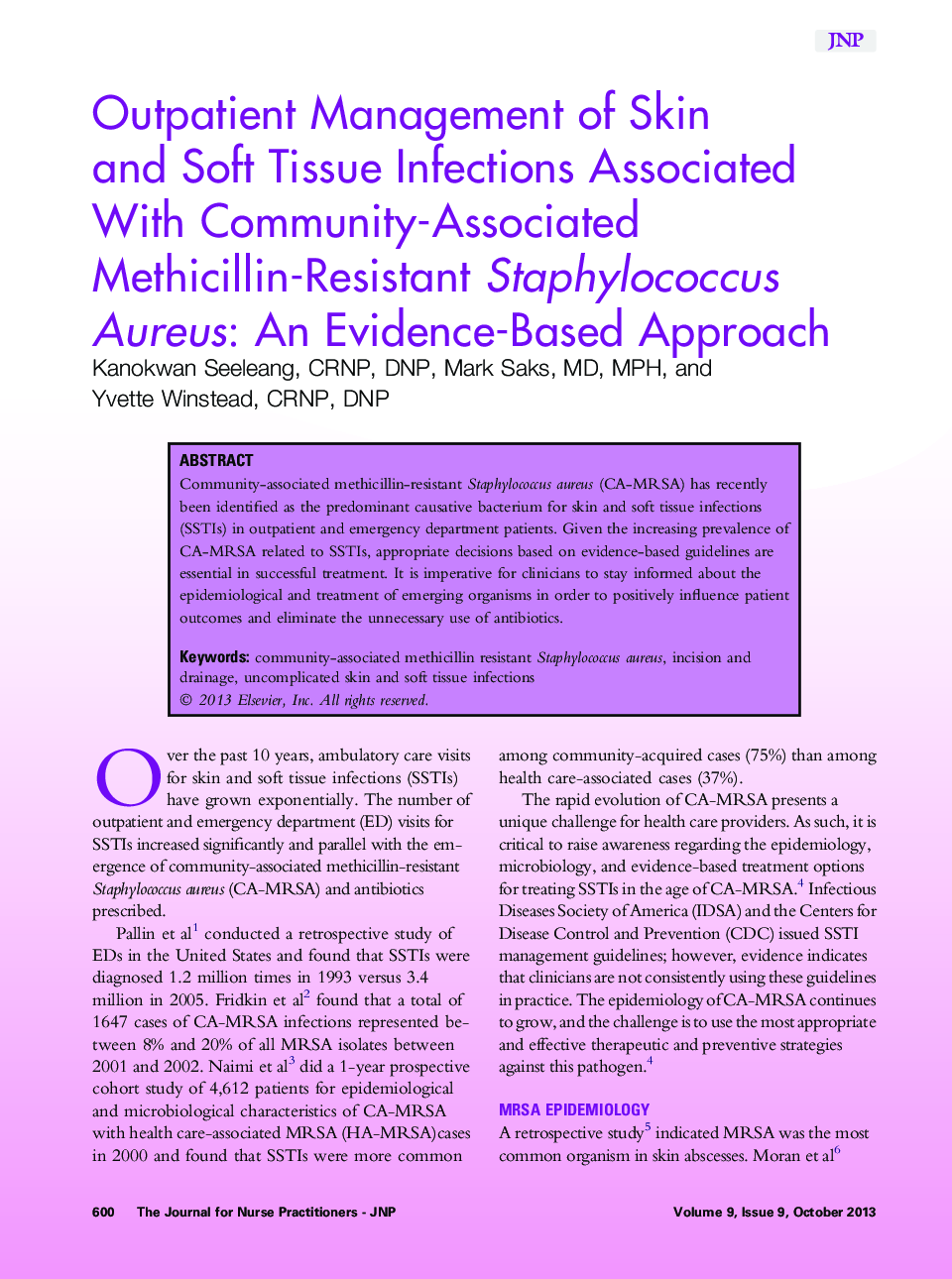 Outpatient Management of Skin and Soft Tissue Infections Associated With Community-Associated Methicillin-Resistant Staphylococcus Aureus: An Evidence-Based Approach 