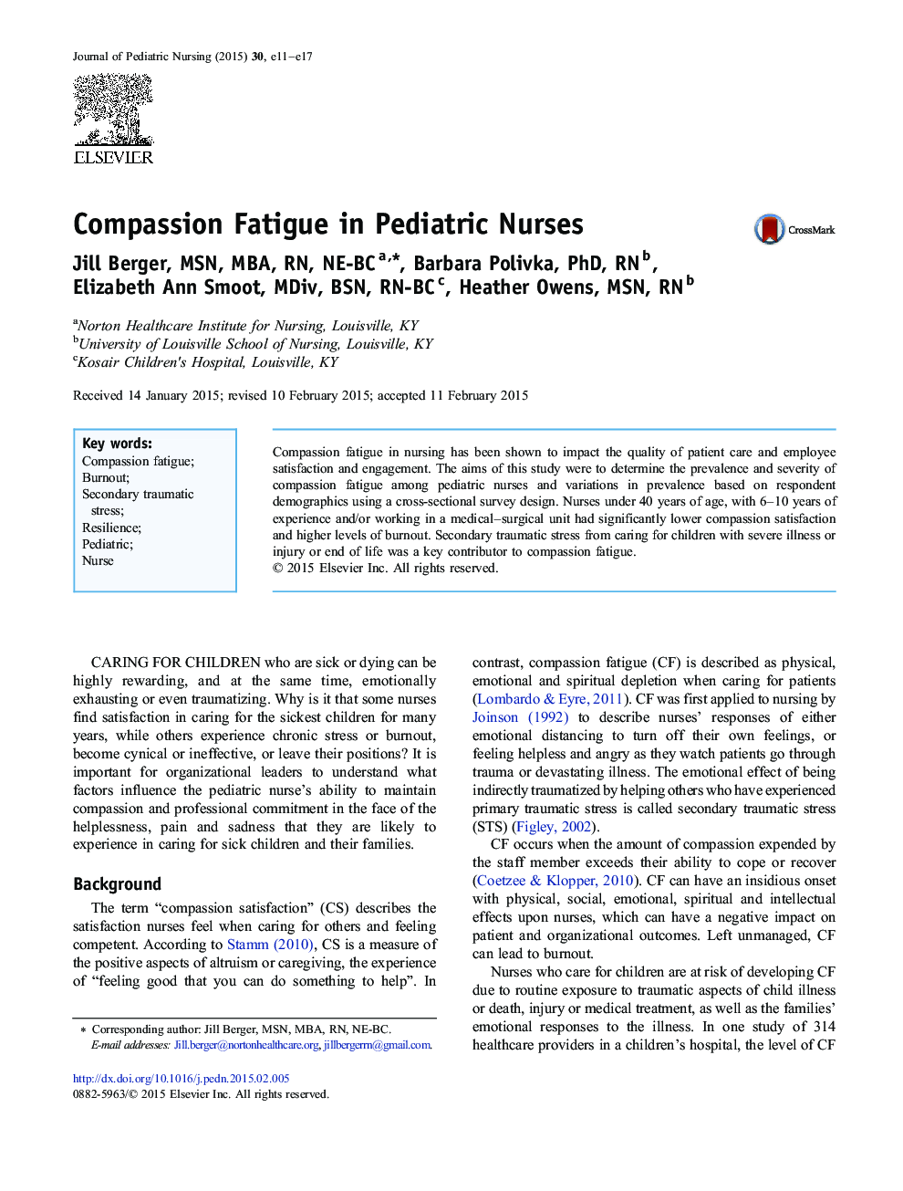 Compassion Fatigue in Pediatric Nurses