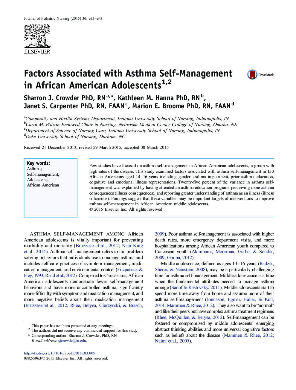 Factors Associated with Asthma Self-Management in African American Adolescents 12