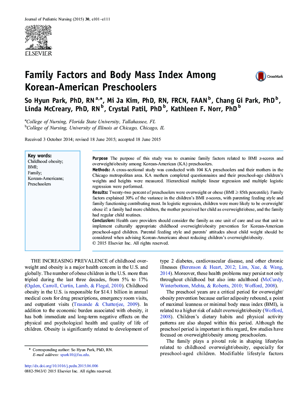 Family Factors and Body Mass Index Among Korean-American Preschoolers