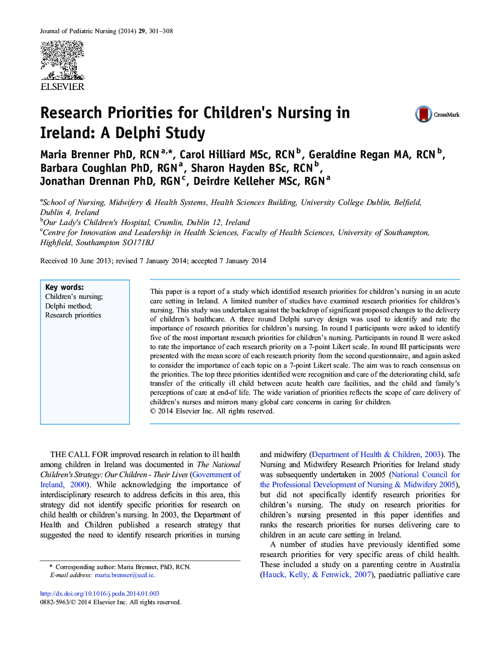 اولویت های تحقیق برای پرستاری کودکان در ایرلند: مطالعه دلفی