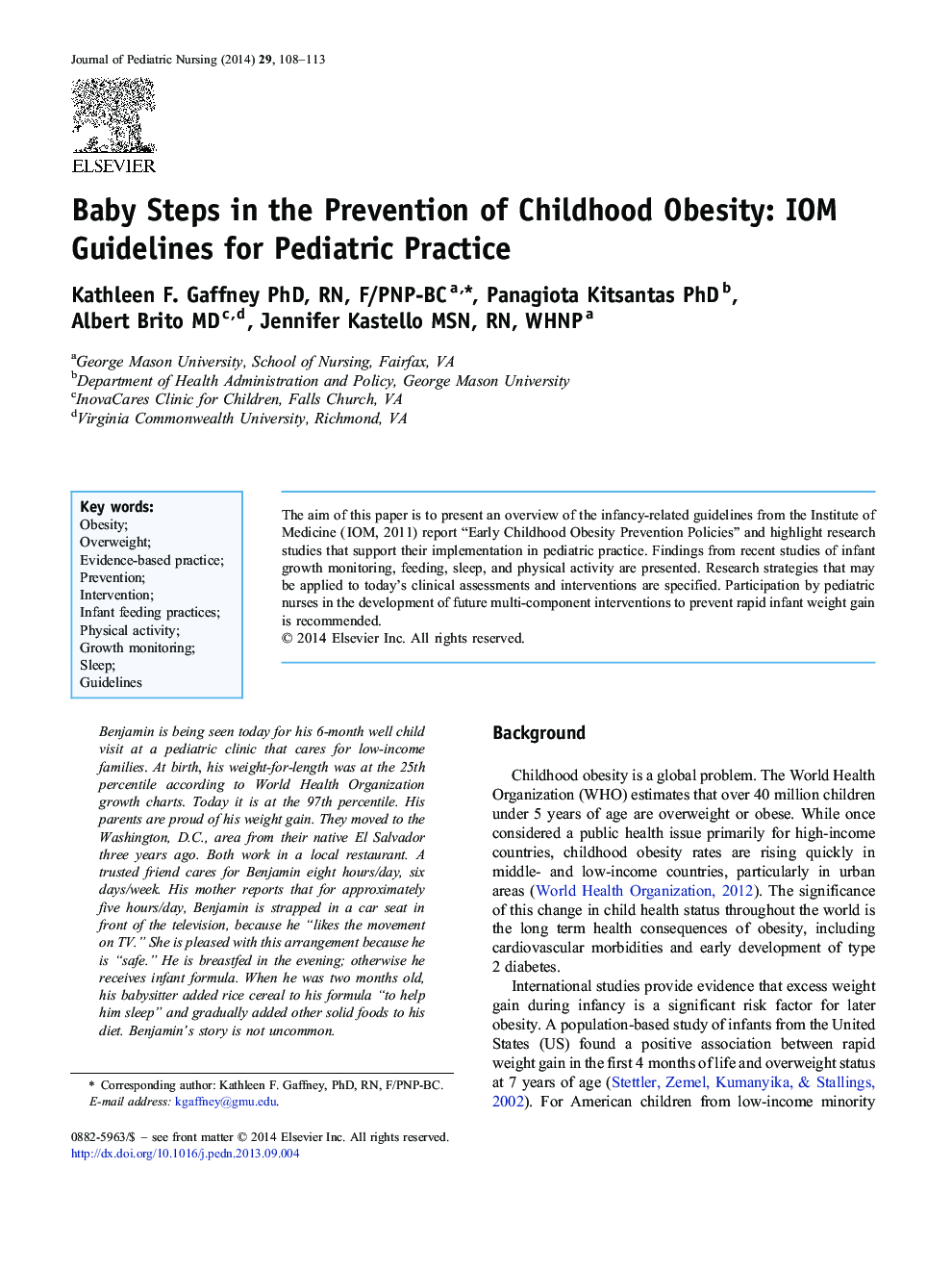 Baby Steps in the Prevention of Childhood Obesity: IOM Guidelines for Pediatric Practice