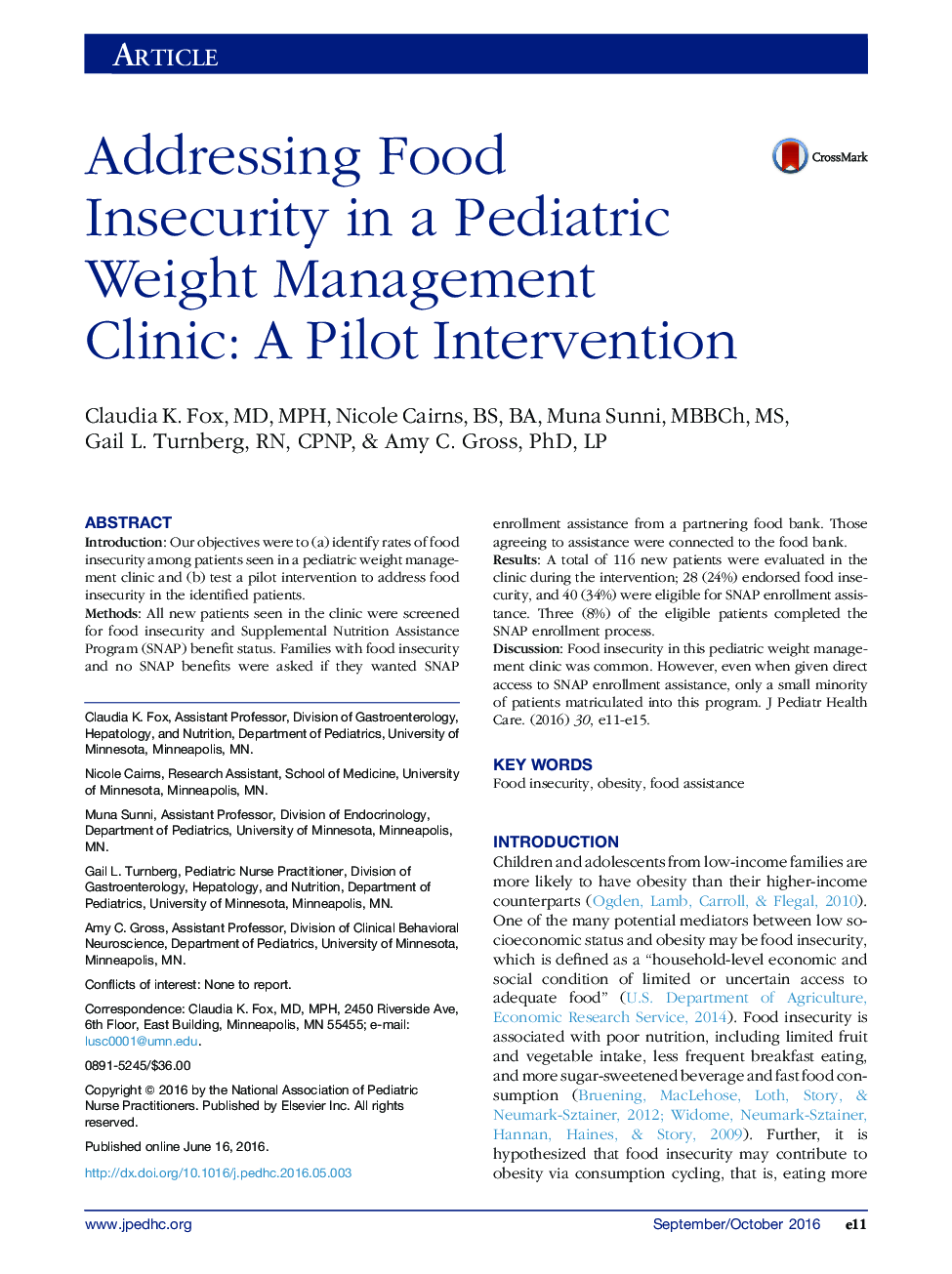 Addressing Food Insecurity in a Pediatric Weight Management Clinic: A Pilot Intervention 