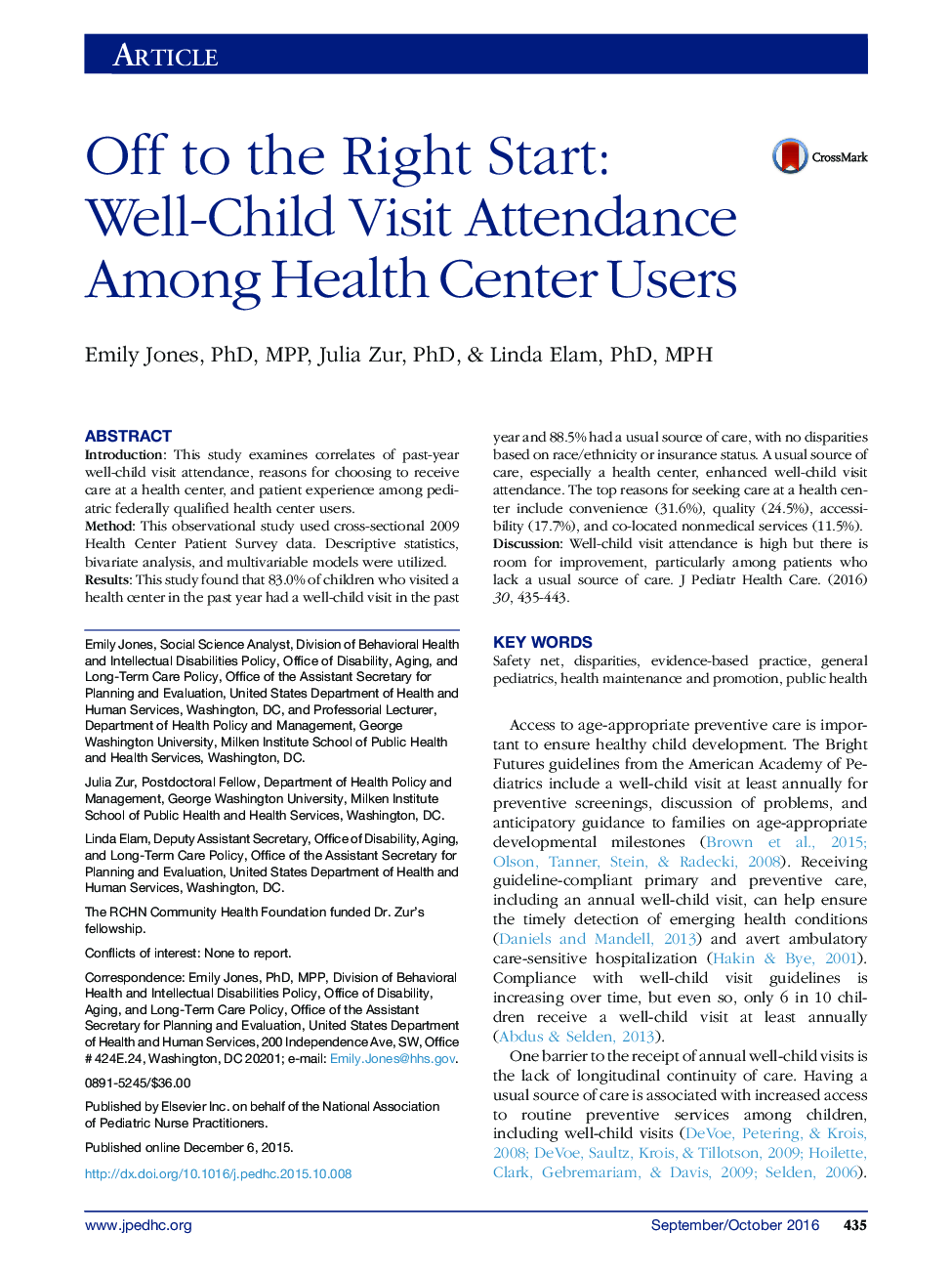 Off to the Right Start: Well-Child Visit Attendance Among Health Center Users 