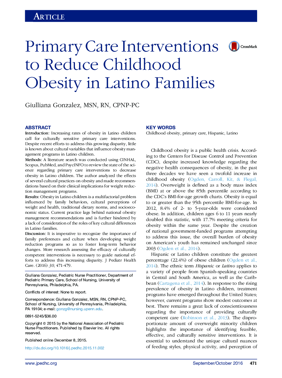 Primary Care Interventions to Reduce Childhood Obesity in Latino Families 