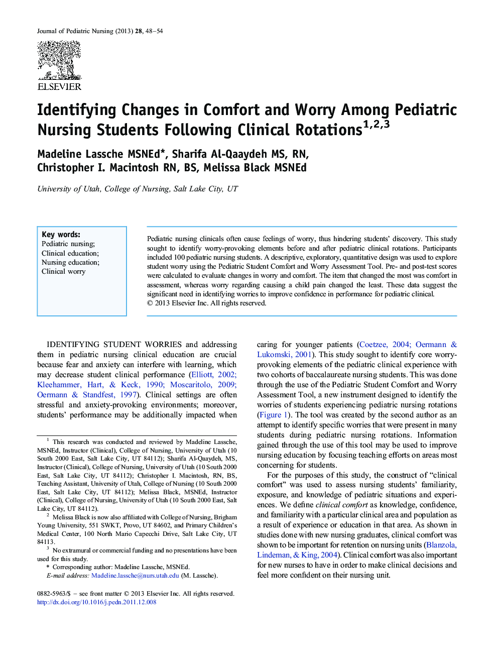 Identifying Changes in Comfort and Worry Among Pediatric Nursing Students Following Clinical Rotations 123