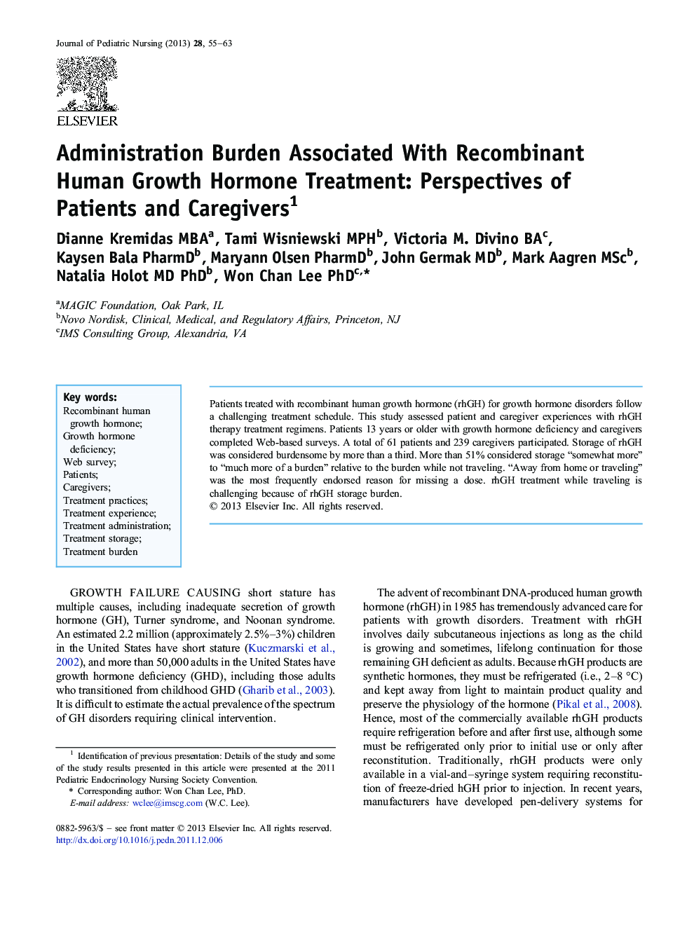 Administration Burden Associated With Recombinant Human Growth Hormone Treatment: Perspectives of Patients and Caregivers 1