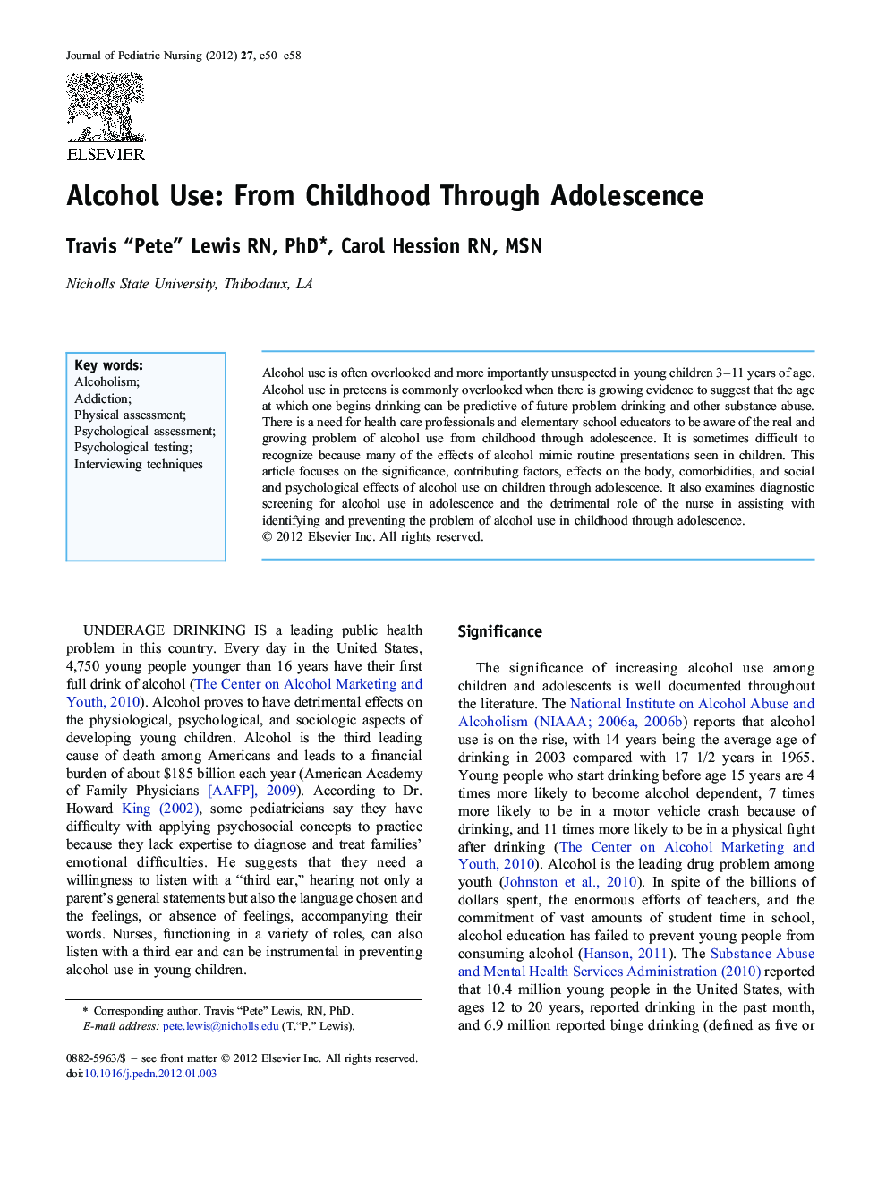 Alcohol Use: From Childhood Through Adolescence