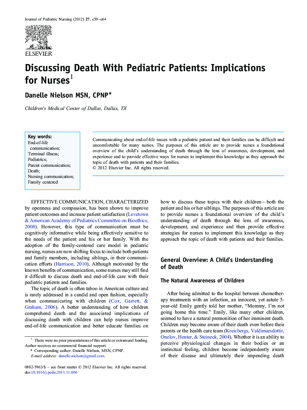 Discussing Death With Pediatric Patients: Implications for Nurses 1