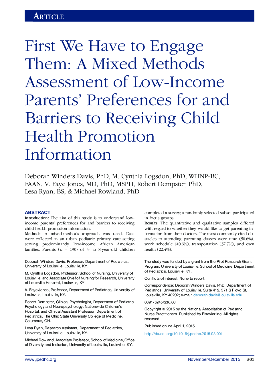 First We Have to Engage Them: A Mixed Methods Assessment of Low-Income Parents' Preferences for and Barriers to Receiving Child Health Promotion Information 