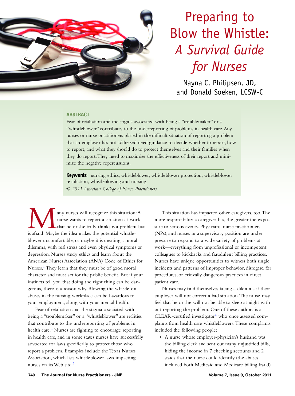 Preparing to Blow the Whistle: A Survival Guide for Nurses 