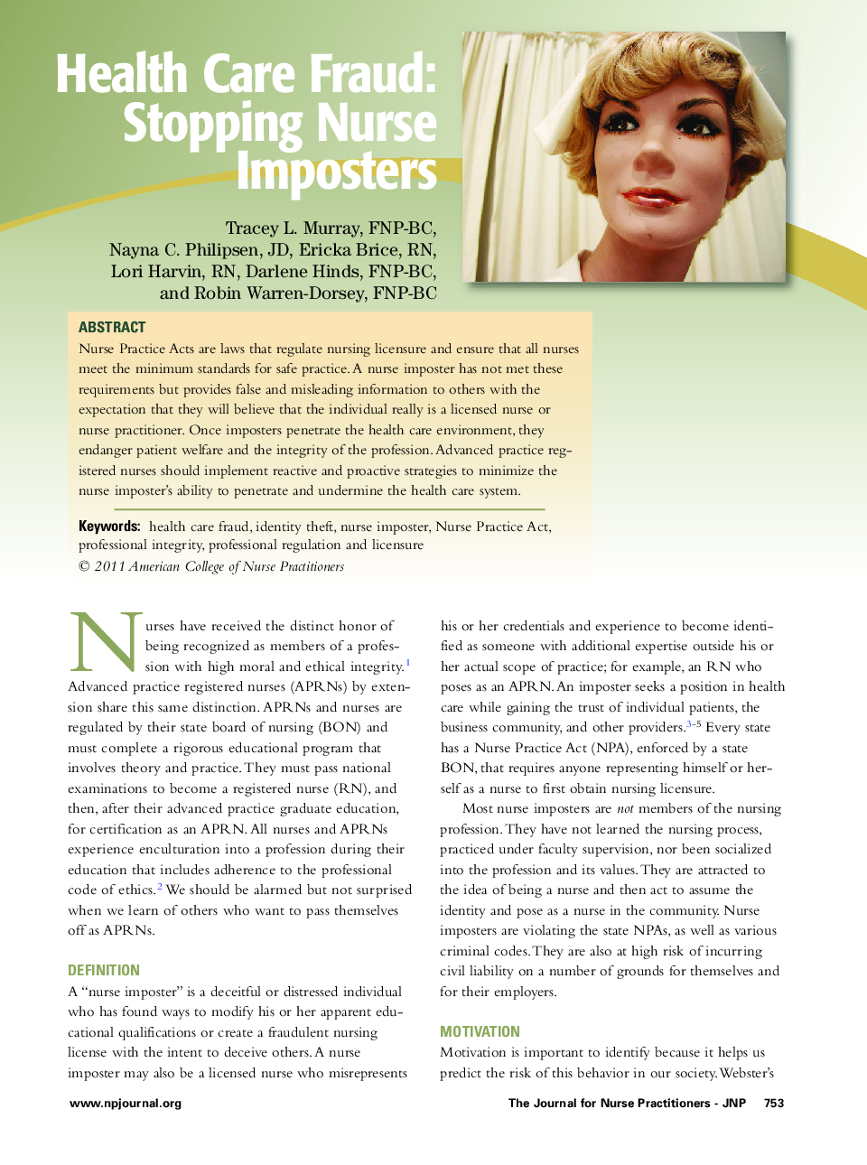 Health Care Fraud: Stopping Nurse Imposters 