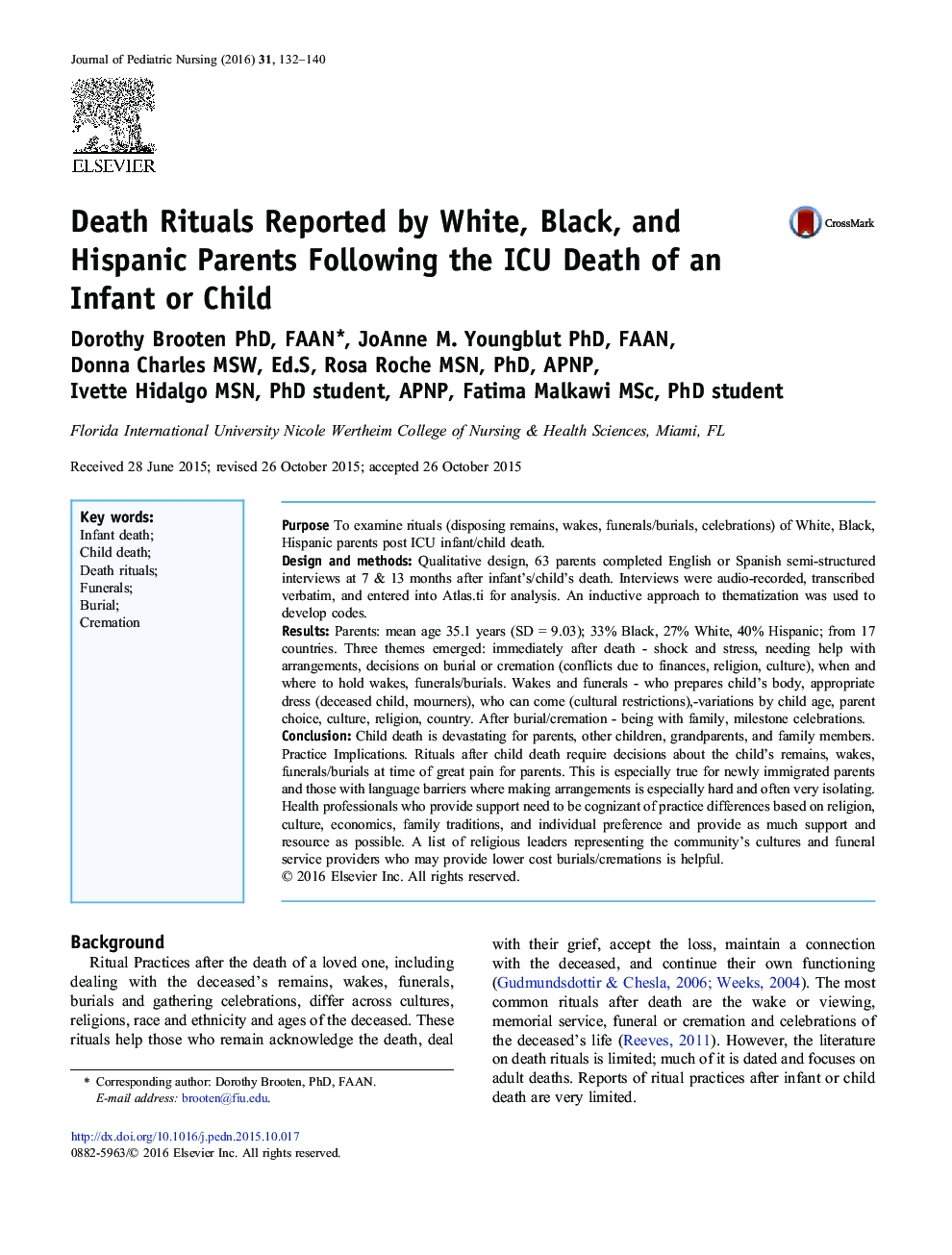 Death Rituals Reported by White, Black, and Hispanic Parents Following the ICU Death of an Infant or Child