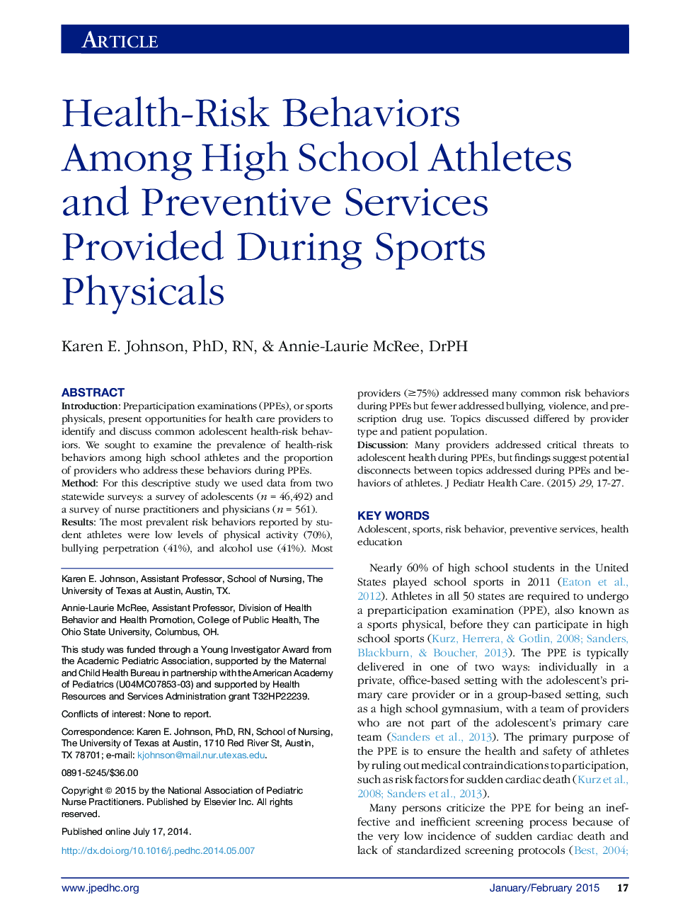 رفتارهای بهداشتی در میان ورزشکاران دبیرستانی و خدمات پیشگیرانه در طول ورزش های فیزیکی ارائه شده  