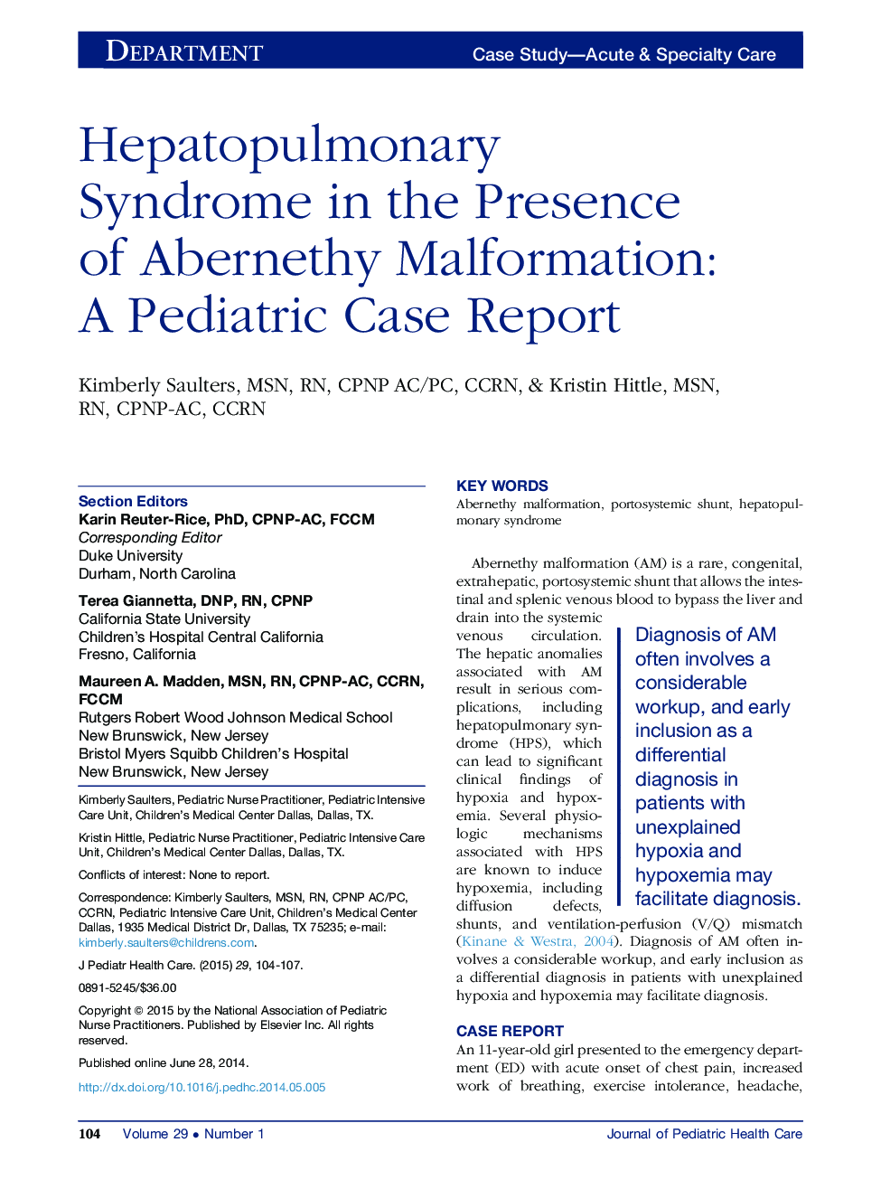 Hepatopulmonary Syndrome in the Presence of Abernethy Malformation: A Pediatric Case Report