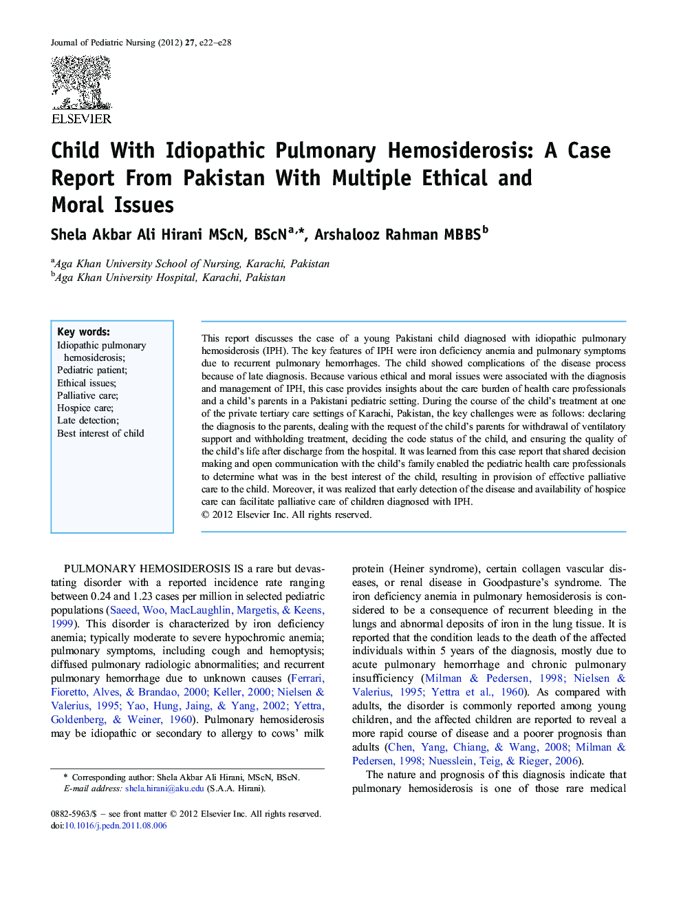 Child With Idiopathic Pulmonary Hemosiderosis: A Case Report From Pakistan With Multiple Ethical and Moral Issues