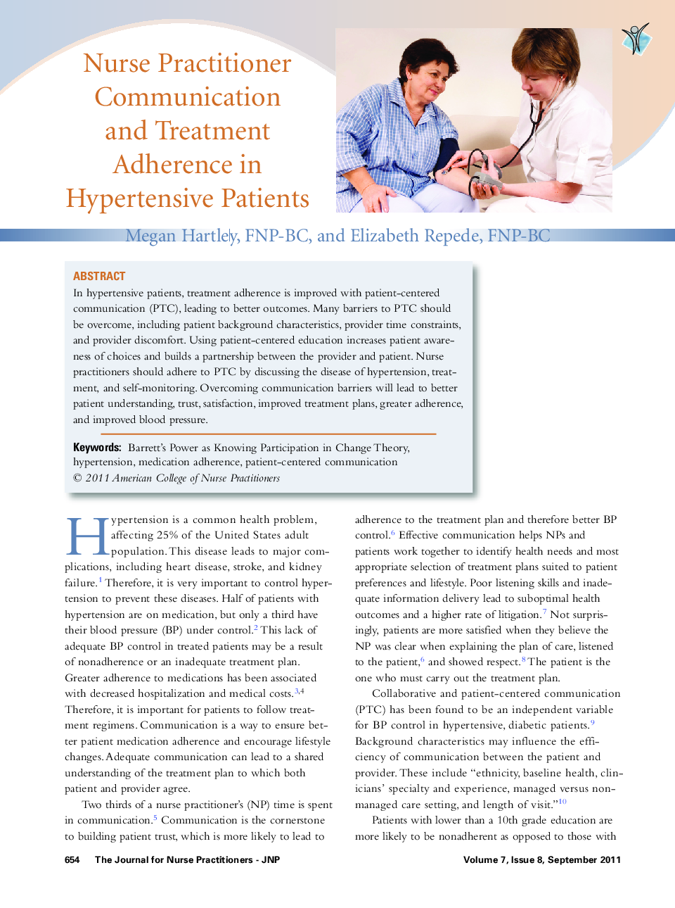 Nurse Practitioner Communication and Treatment Adherence in Hypertensive Patients 