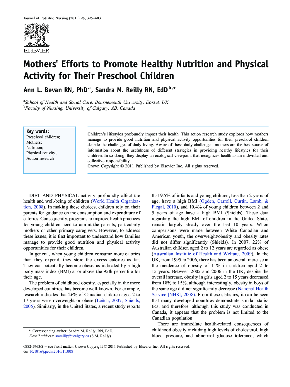 عکس صفحه اول مقاله: Mothers' Efforts to Promote Healthy Nutrition and Physical Activity for Their Preschool Children Mothers' Efforts to Promote Healthy Nutrition and Physical Activity for Their Preschool Children