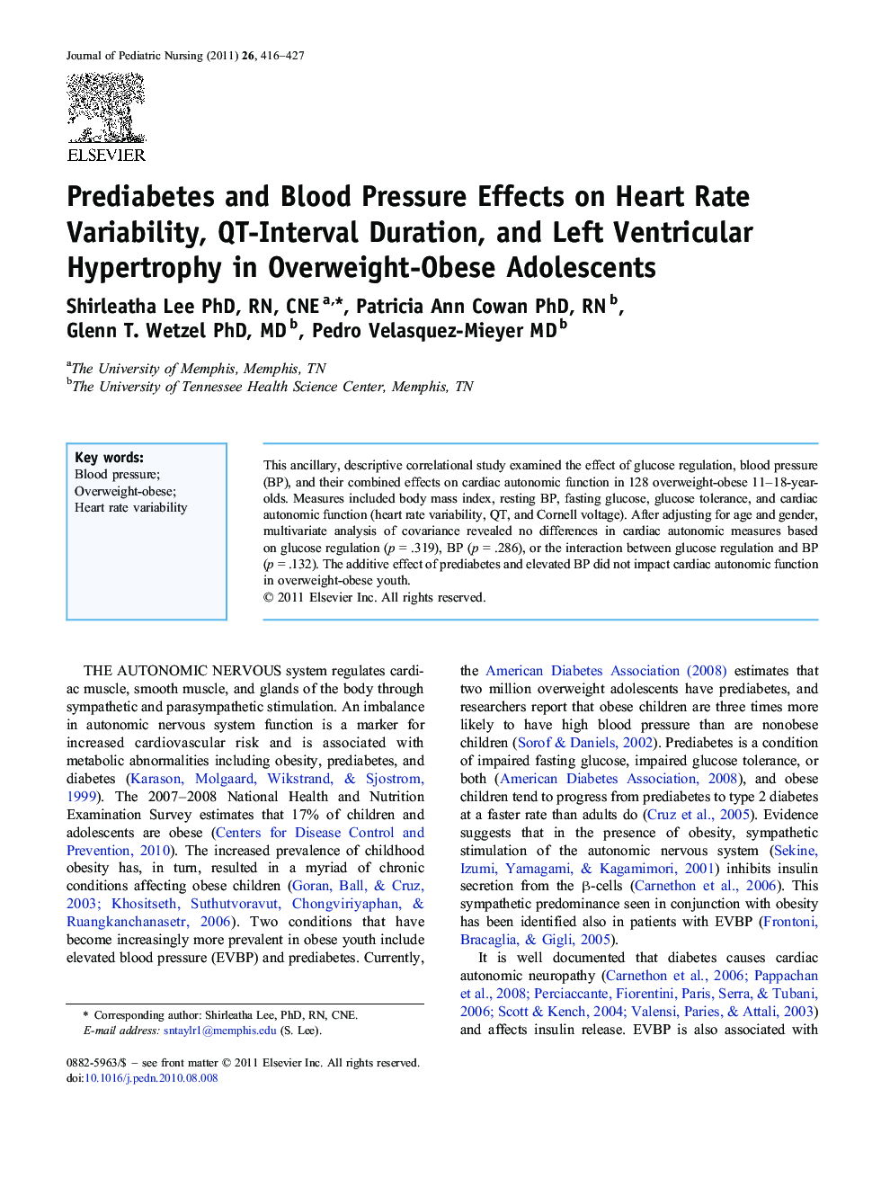 Prediabetes and Blood Pressure Effects on Heart Rate Variability, QT-Interval Duration, and Left Ventricular Hypertrophy in Overweight-Obese Adolescents
