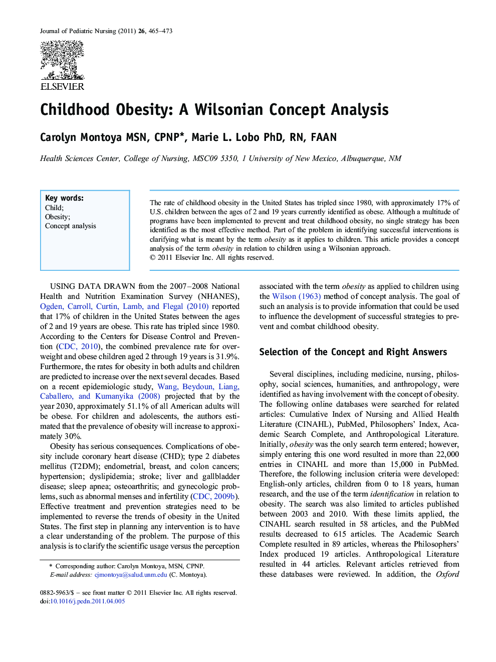 Childhood Obesity: A Wilsonian Concept Analysis