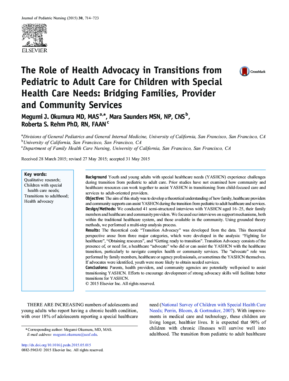 The Role of Health Advocacy in Transitions from Pediatric to Adult Care for Children with Special Health Care Needs: Bridging Families, Provider and Community Services