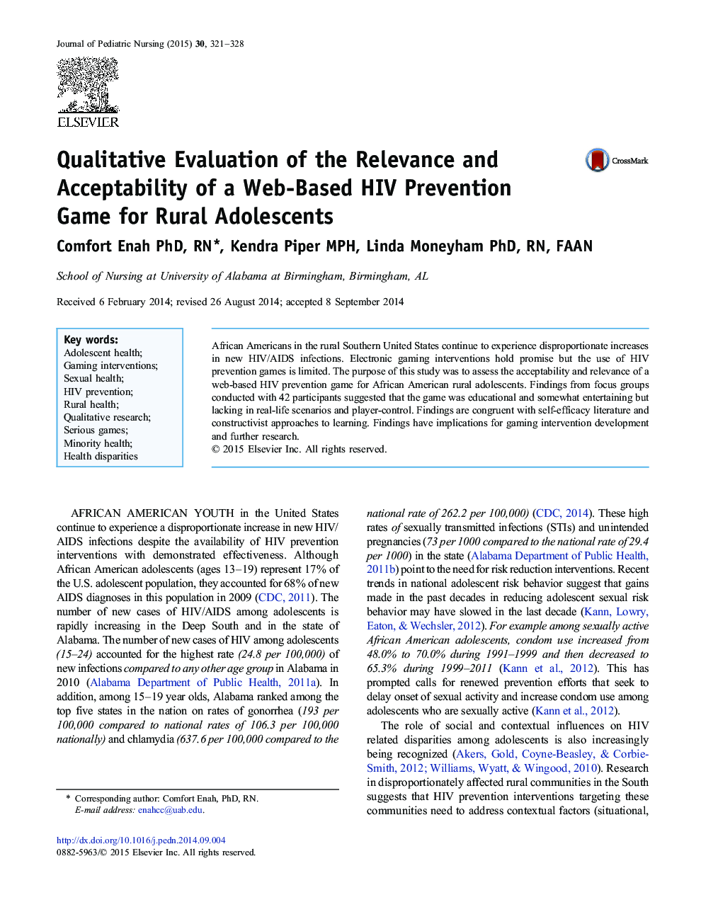 Qualitative Evaluation of the Relevance and Acceptability of a Web-Based HIV Prevention Game for Rural Adolescents