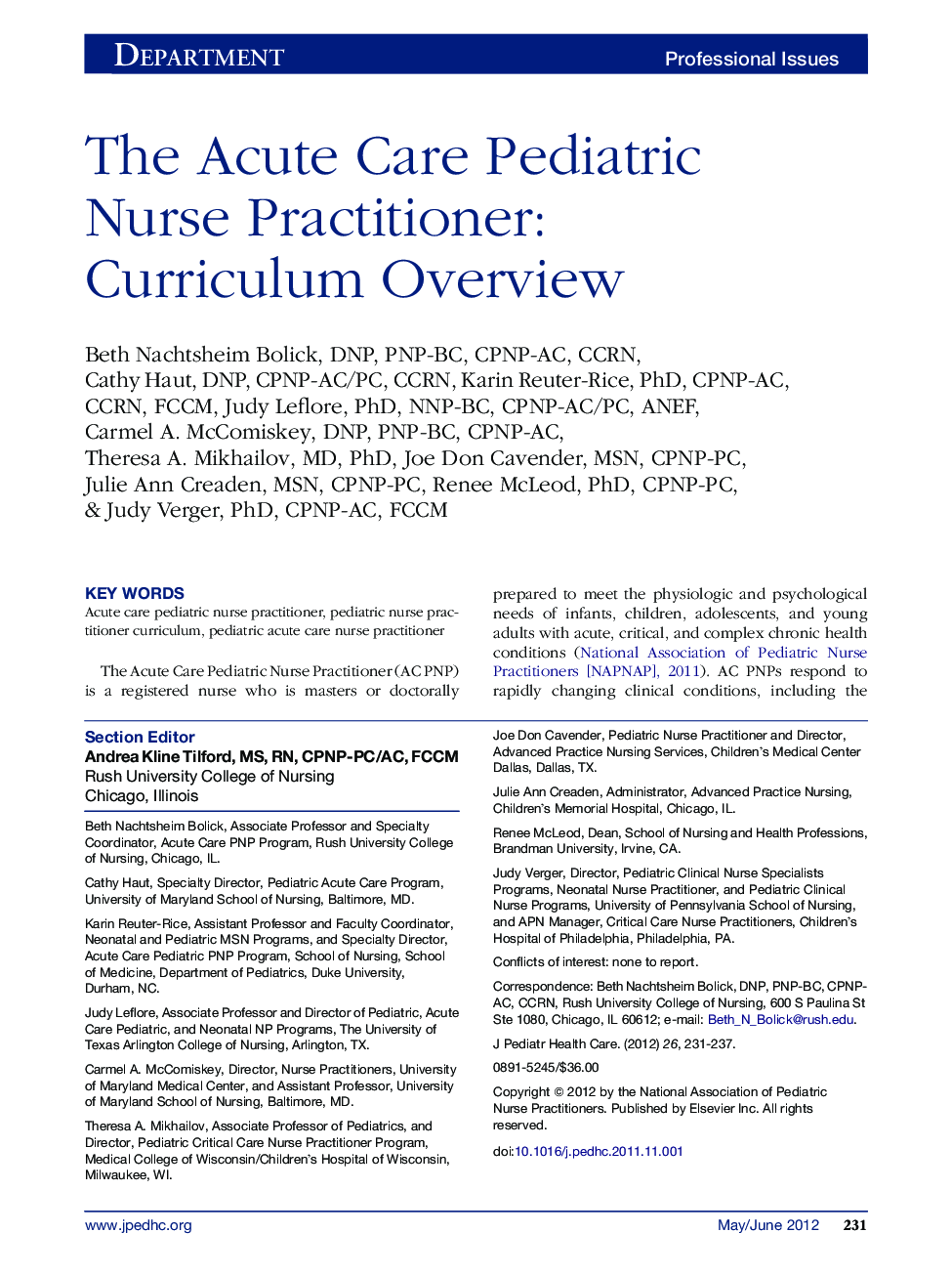 The Acute Care Pediatric Nurse Practitioner: Curriculum Overview