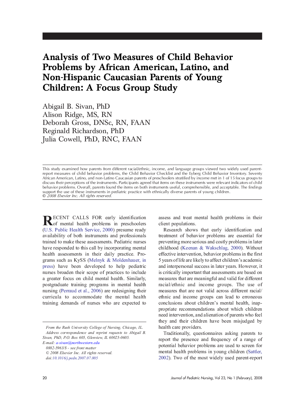 Analysis of Two Measures of Child Behavior Problems by African American, Latino, and Non-Hispanic Caucasian Parents of Young Children: A Focus Group Study