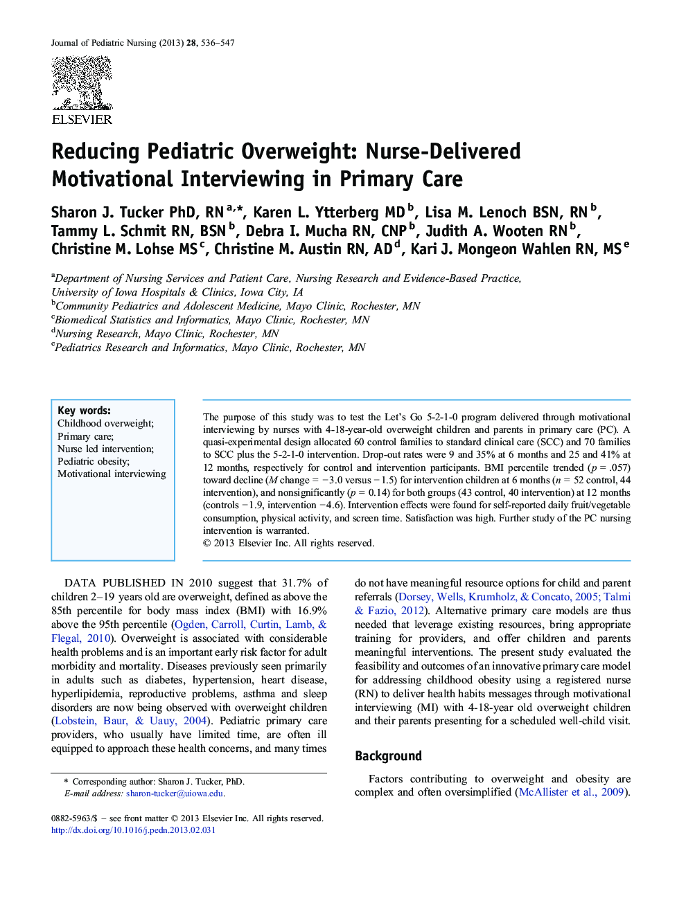 Reducing Pediatric Overweight: Nurse-Delivered Motivational Interviewing in Primary Care