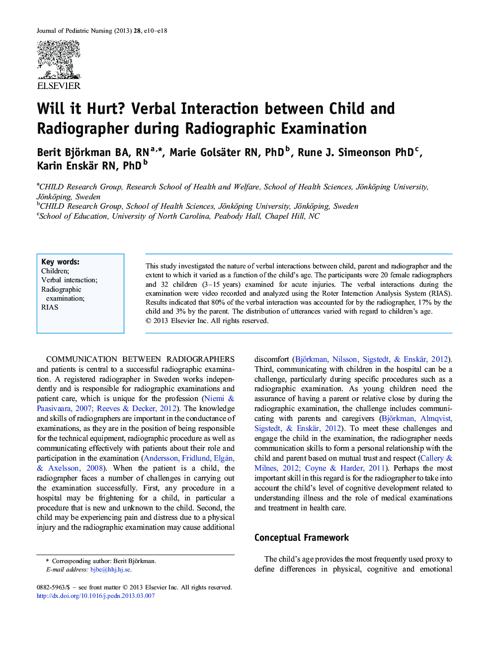 Will it Hurt? Verbal Interaction between Child and Radiographer during Radiographic Examination