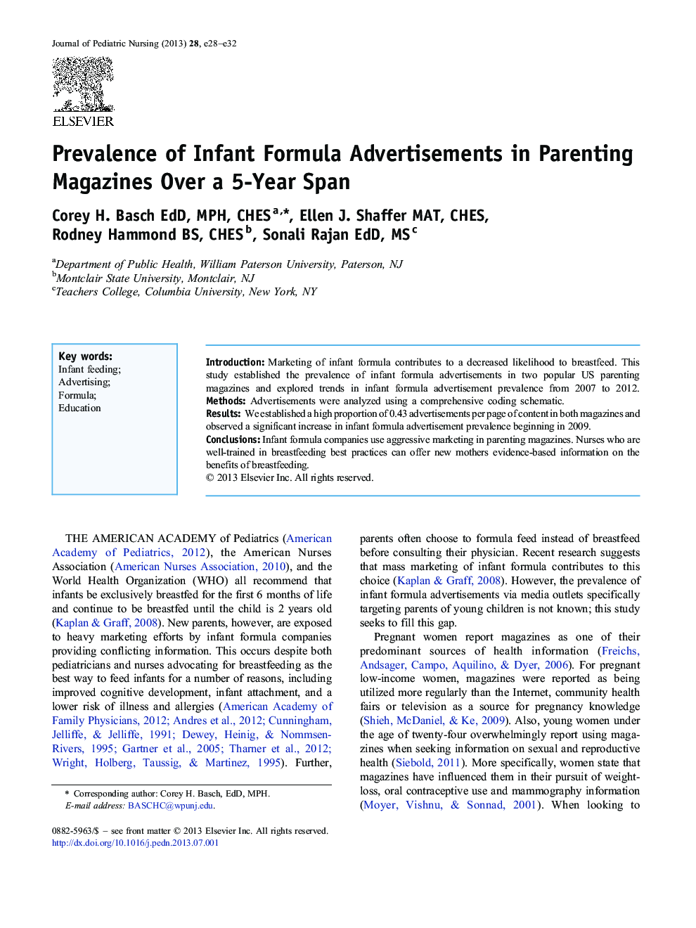 Prevalence of Infant Formula Advertisements in Parenting Magazines Over a 5-Year Span