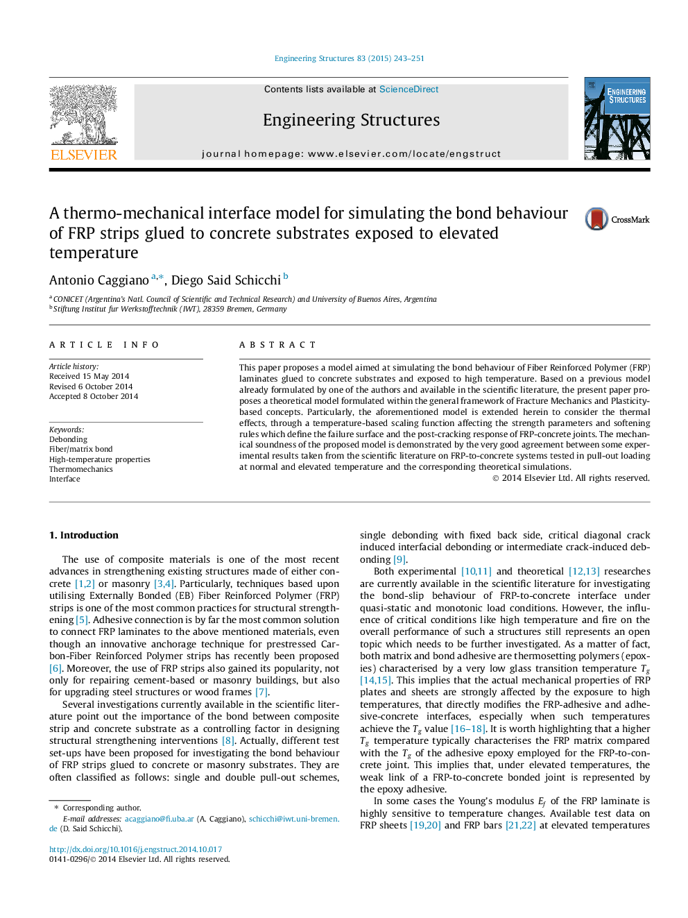 A thermo-mechanical interface model for simulating the bond behaviour of FRP strips glued to concrete substrates exposed to elevated temperature