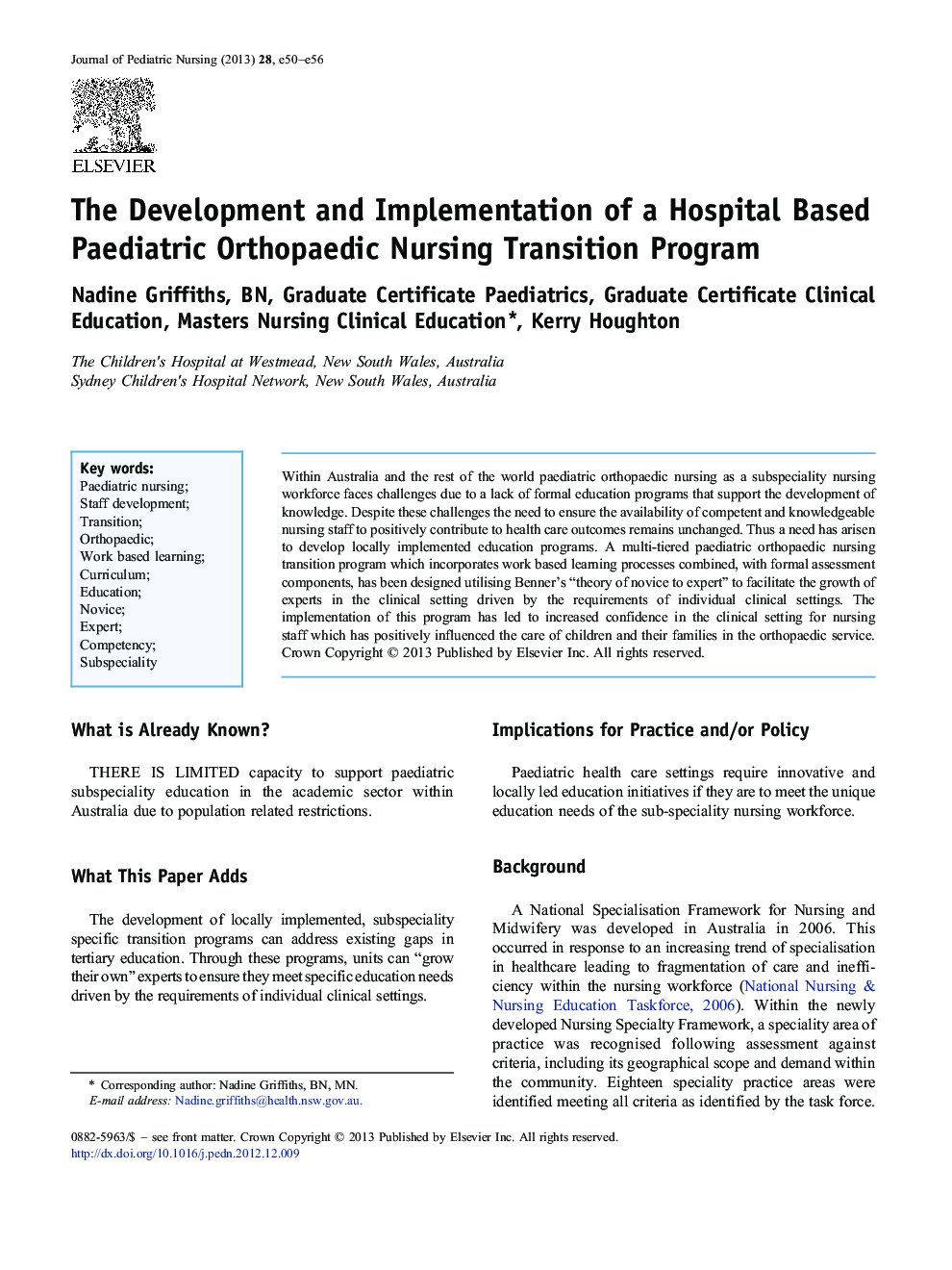 The Development and Implementation of a Hospital Based Paediatric Orthopaedic Nursing Transition Program