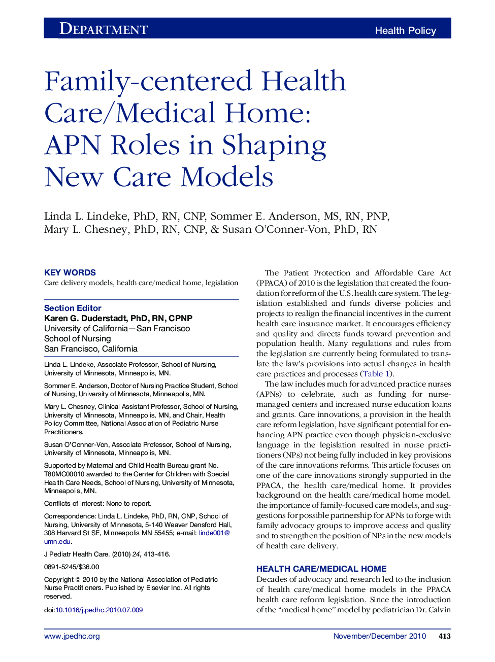 عکس صفحه اول مقاله: Family-centered Health Care/Medical Home: APN Roles in Shaping New Care Models Family-centered Health Care/Medical Home: APN Roles in Shaping New Care Models