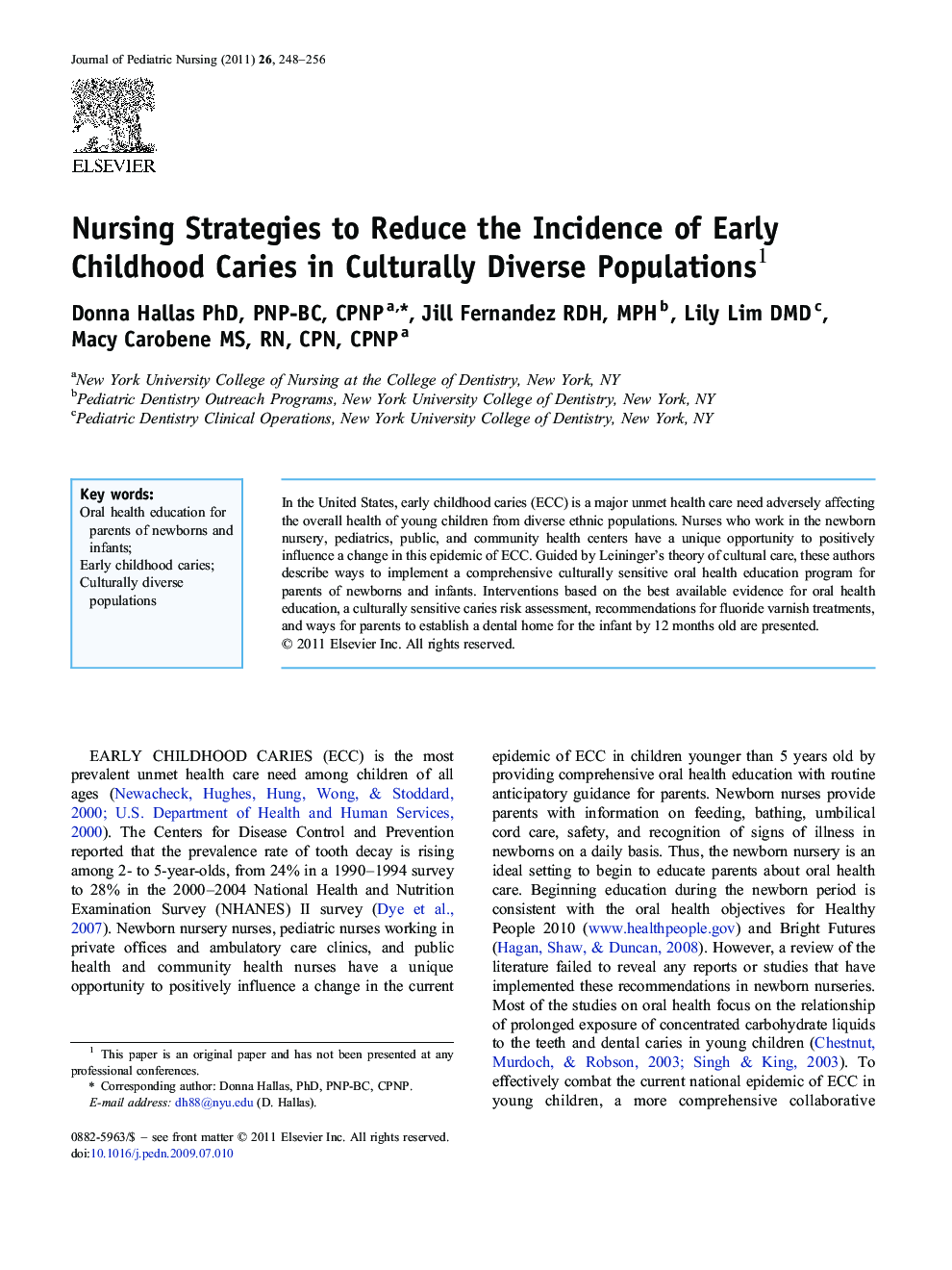 Nursing Strategies to Reduce the Incidence of Early Childhood Caries in Culturally Diverse Populations 1